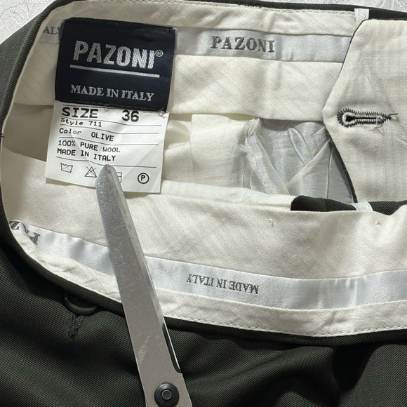 MENS PAZONI DRESS PANTS SIZE 36 X 30 100% WOOL MADE IN ITALY Color Olive - Picture 2 of 6